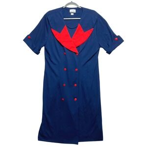 Vintage Good Times Sailor Dress Womens L Navy Red Colorblock Double Breasted USA